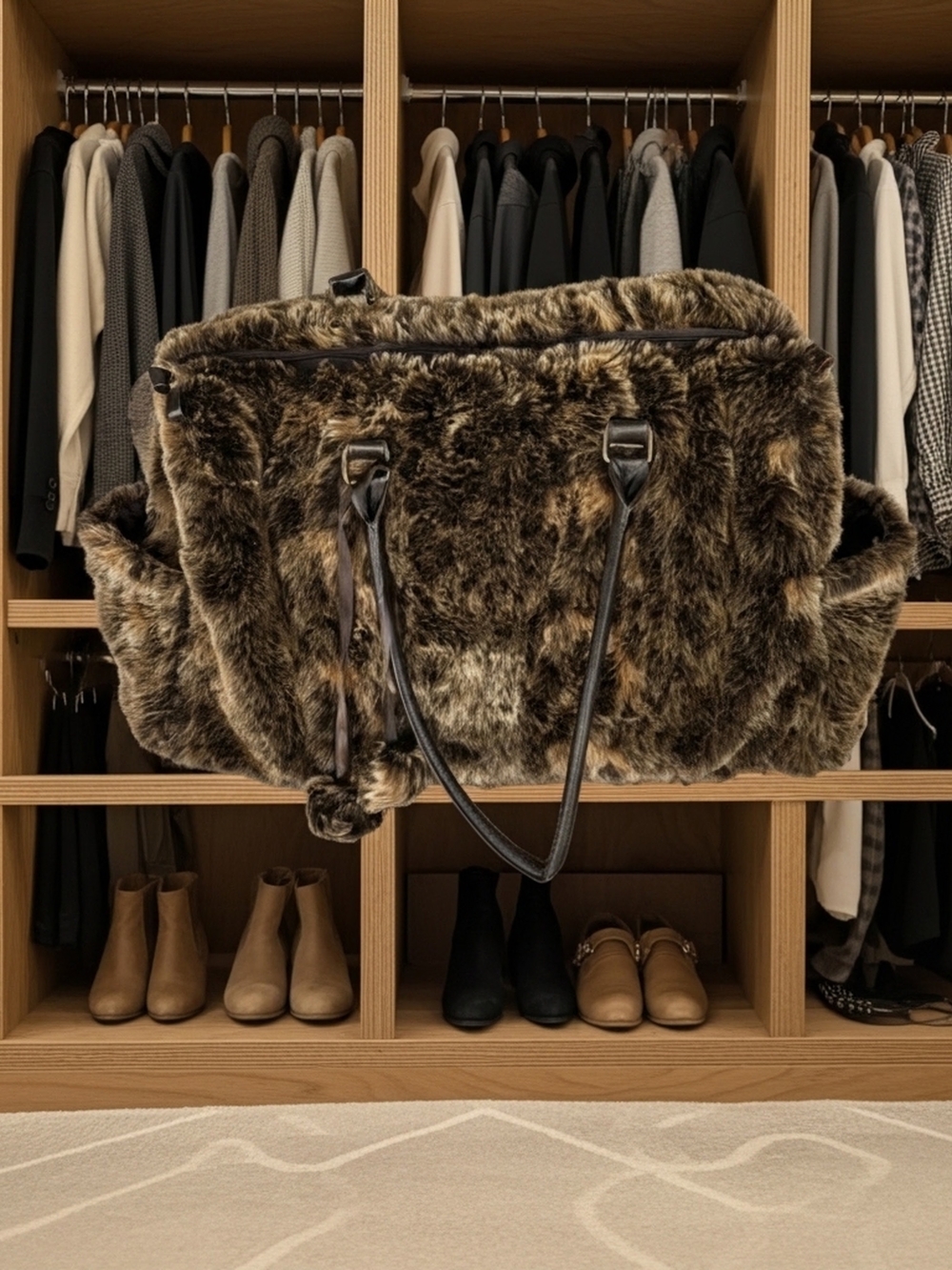 Bueno Faux Fur Tote in Brown and Tan